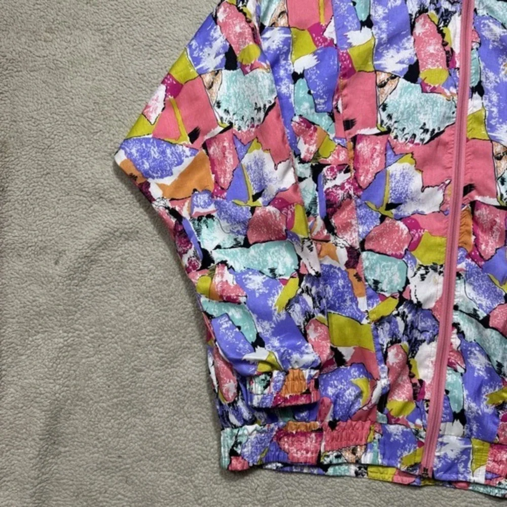 Vintage Lavon Jacket Womens Small Multicolor Abstract Windbreaker Coat 80s Retro